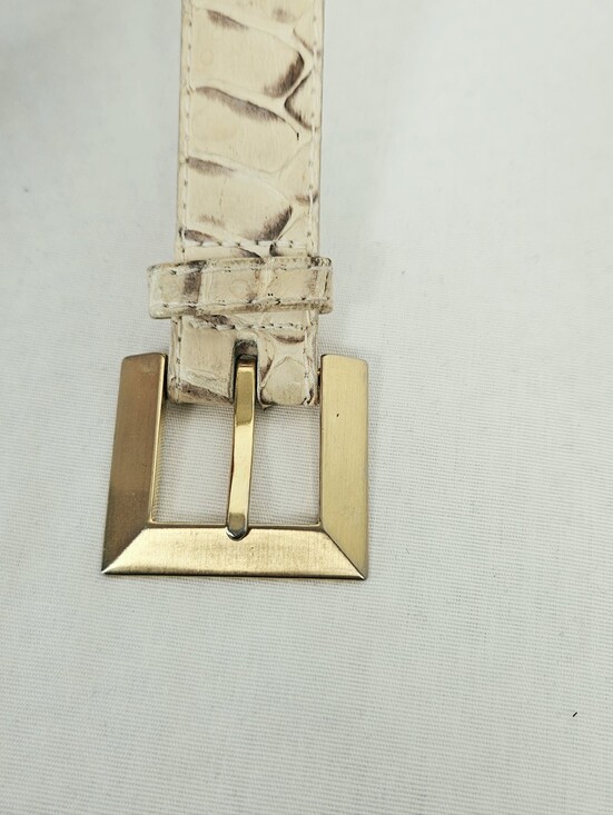 Vintage Ritz Genuine Snakeskin Belt Cream Brown Gold Square Buckle M/L main image 4